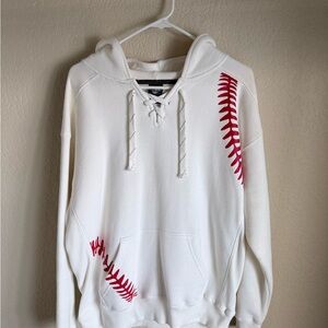 White Hoodie with Red Baseball Stitch Design